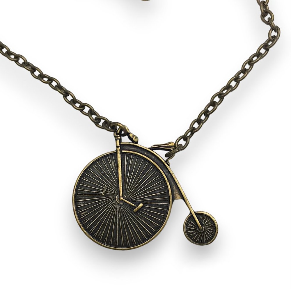 Antiqued Brass Penny farthing Bicycle Aged Bike Oxidized Charm Pendant Necklace
